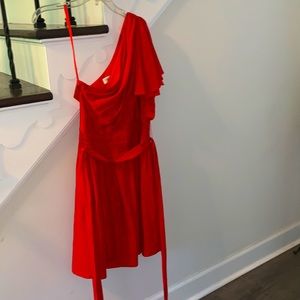 Eliza J One Shoulder A Line Dress With Tie at Waist